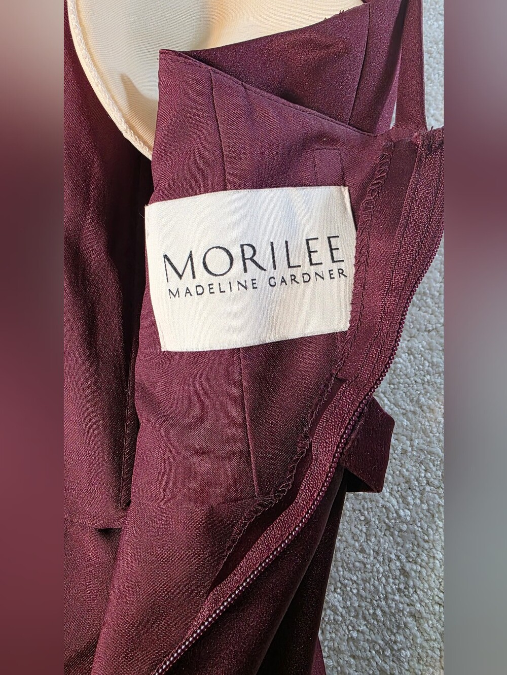 Morilee By Madeline Gardner Bordeux Bridesmaid Satin Maxi Gown Halter Neckline 6 - Picture 6 of 11